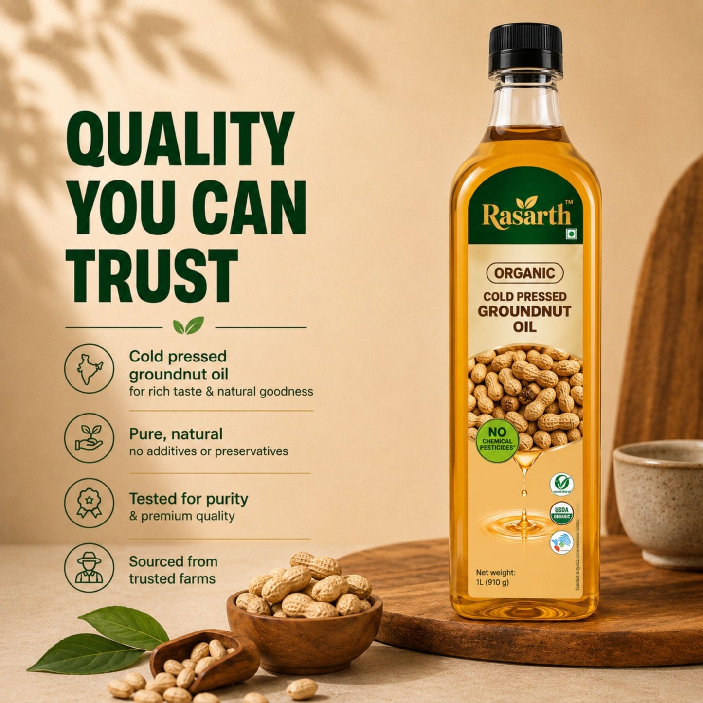 Organic Cold Pressed Groundnut Oil
