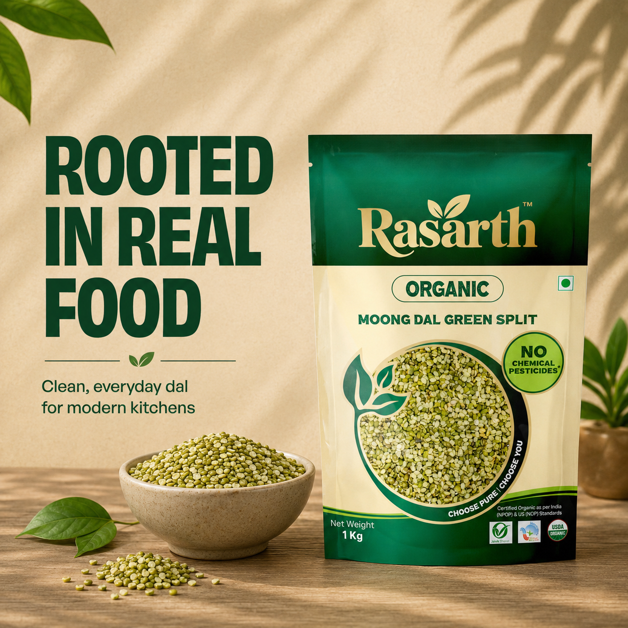 Rasarth Organic Moong Dal (Chilka) Split