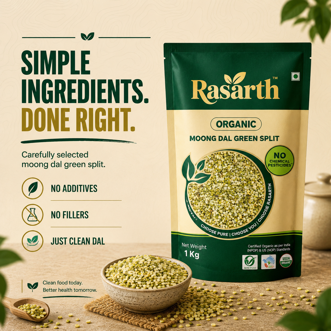 Rasarth Organic Moong Dal (Chilka) Split