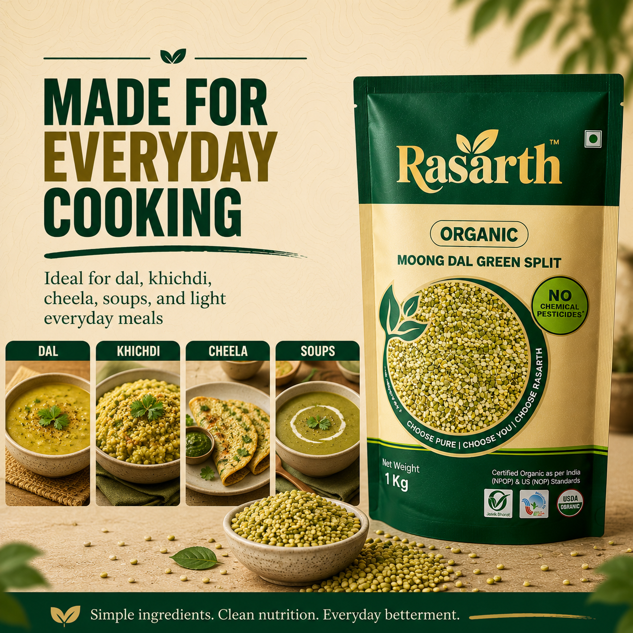 Rasarth Organic Moong Dal (Chilka) Split