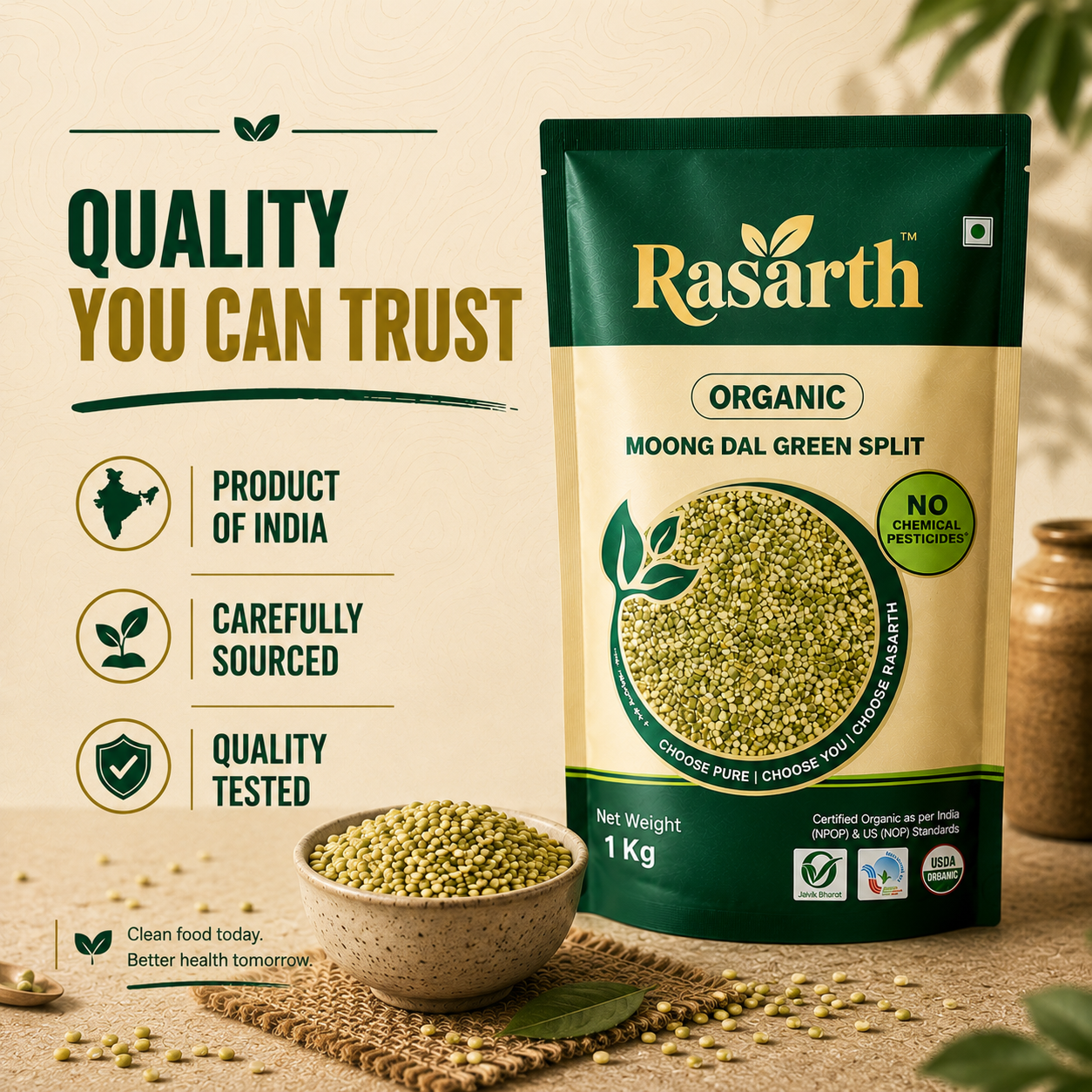 Rasarth Organic Moong Dal (Chilka) Split
