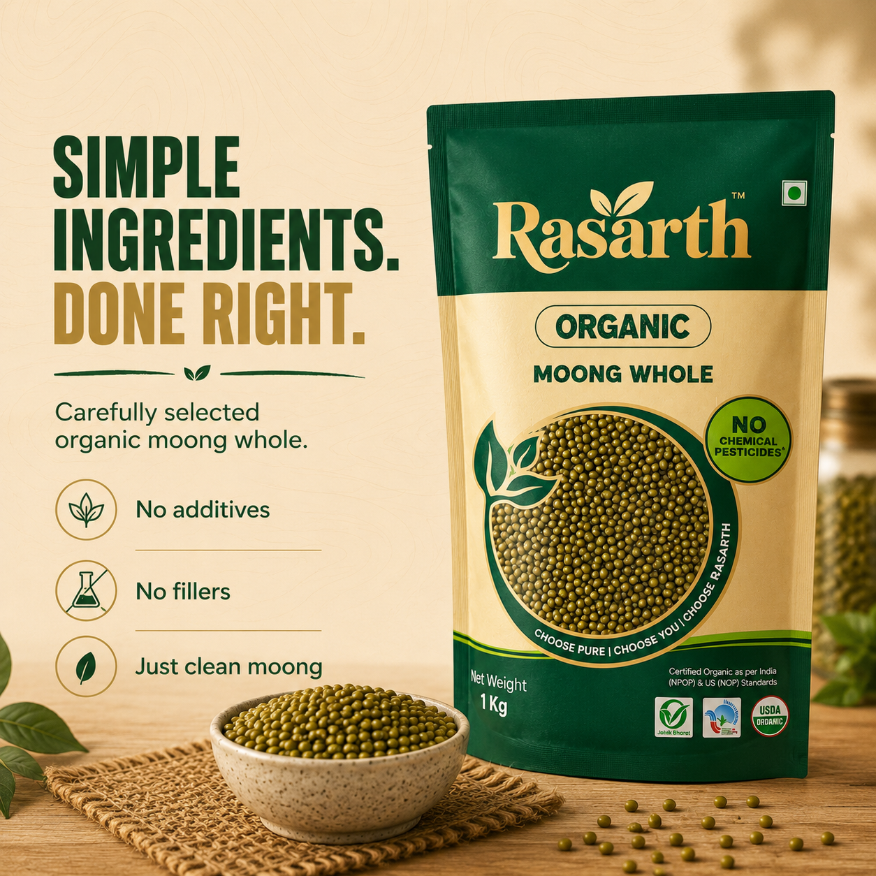 Rasarth Organic Moong Whole Dal