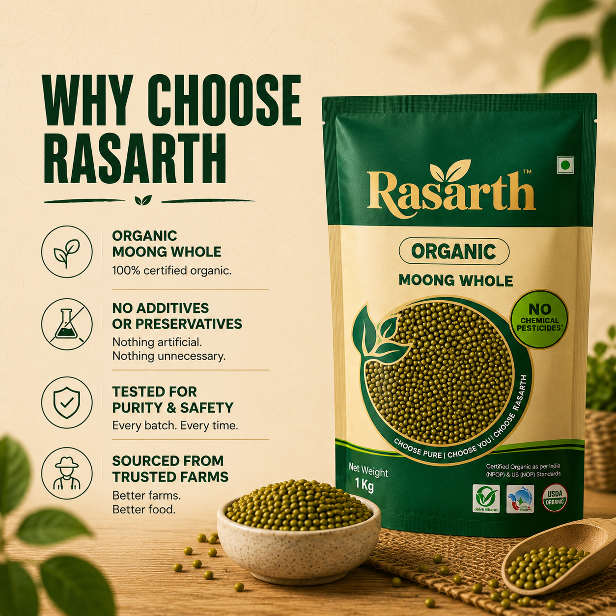 Rasarth Organic Moong Whole Dal