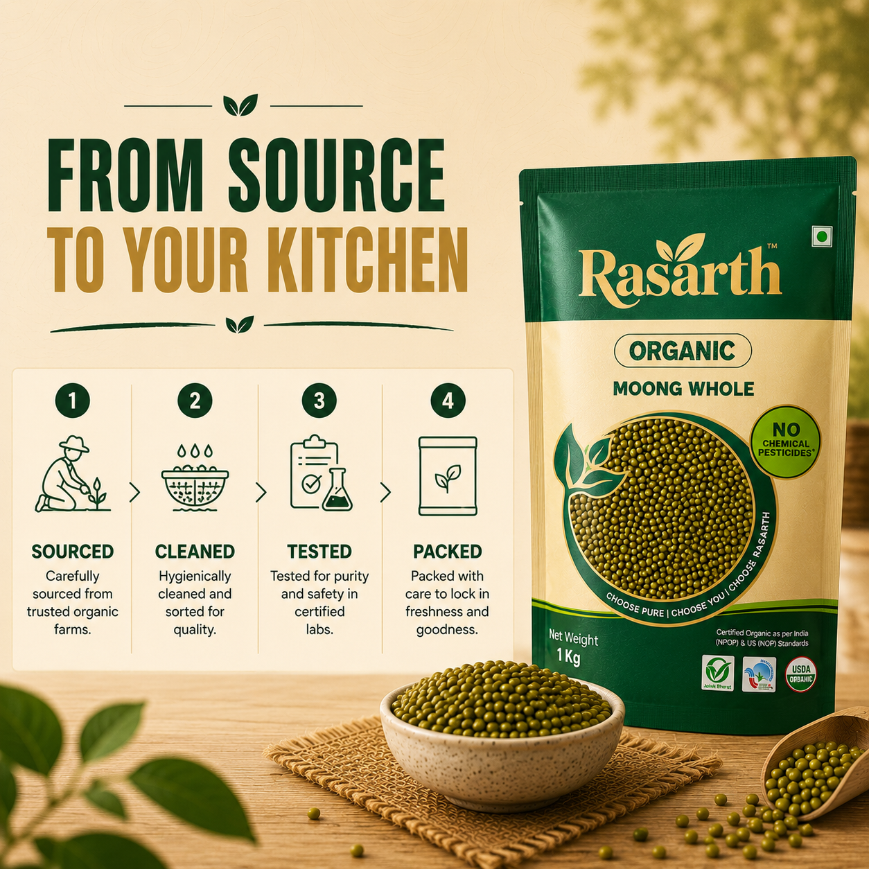 Rasarth Organic Moong Whole Dal