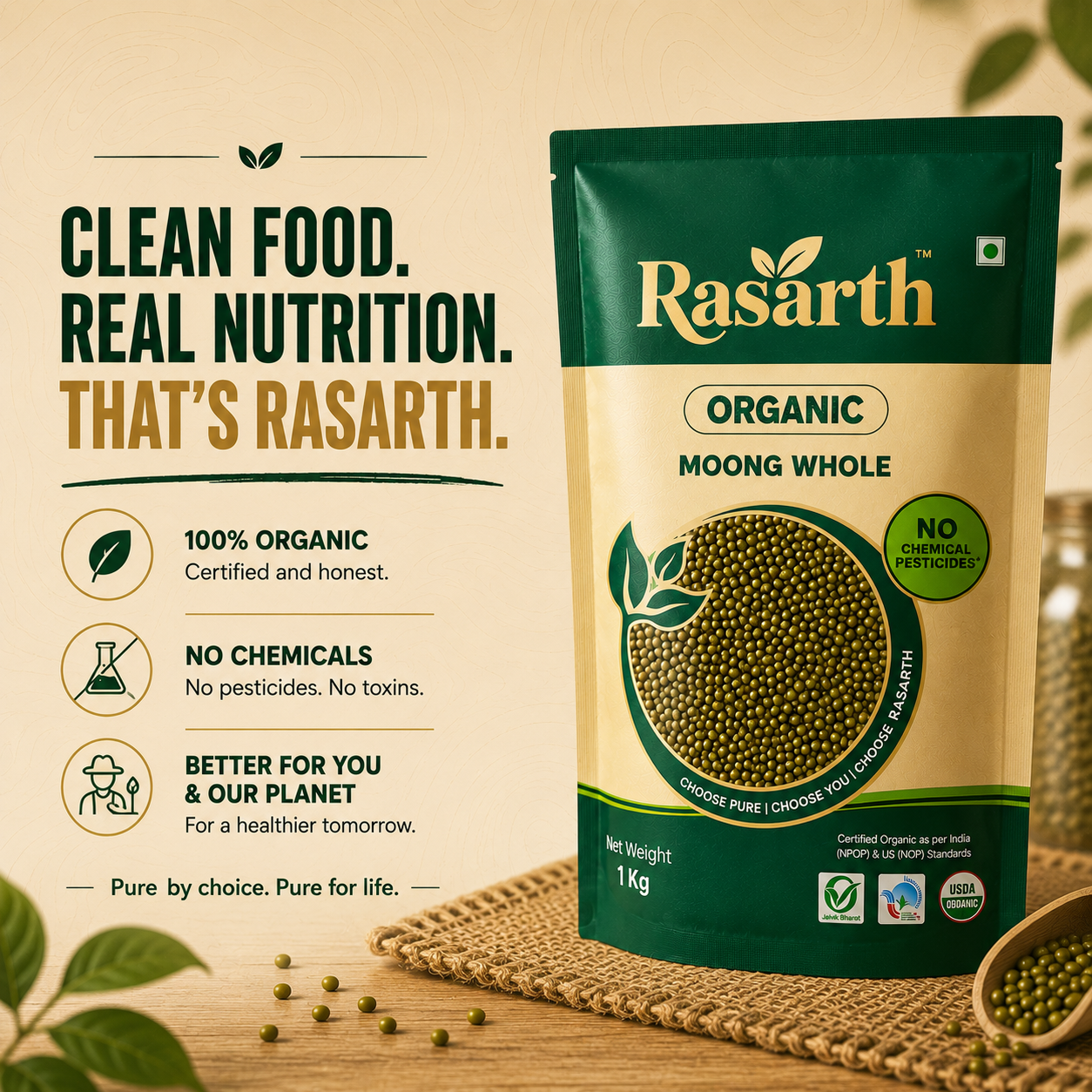 Rasarth Organic Moong Whole Dal
